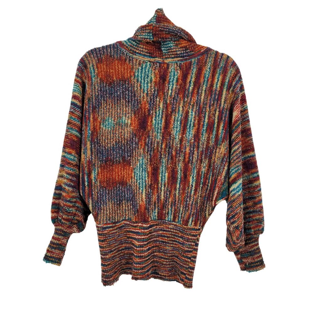 Vtg 80s Multicolor‎ Streaked Cowlneck Sweater Sz M Dolman Sleeve Funky Casual - Picture 8 of 12